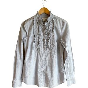 🌹2 for $20🌹 J.Crew Ruffle Front Pinstripe Cotton Shirt. Size 4
